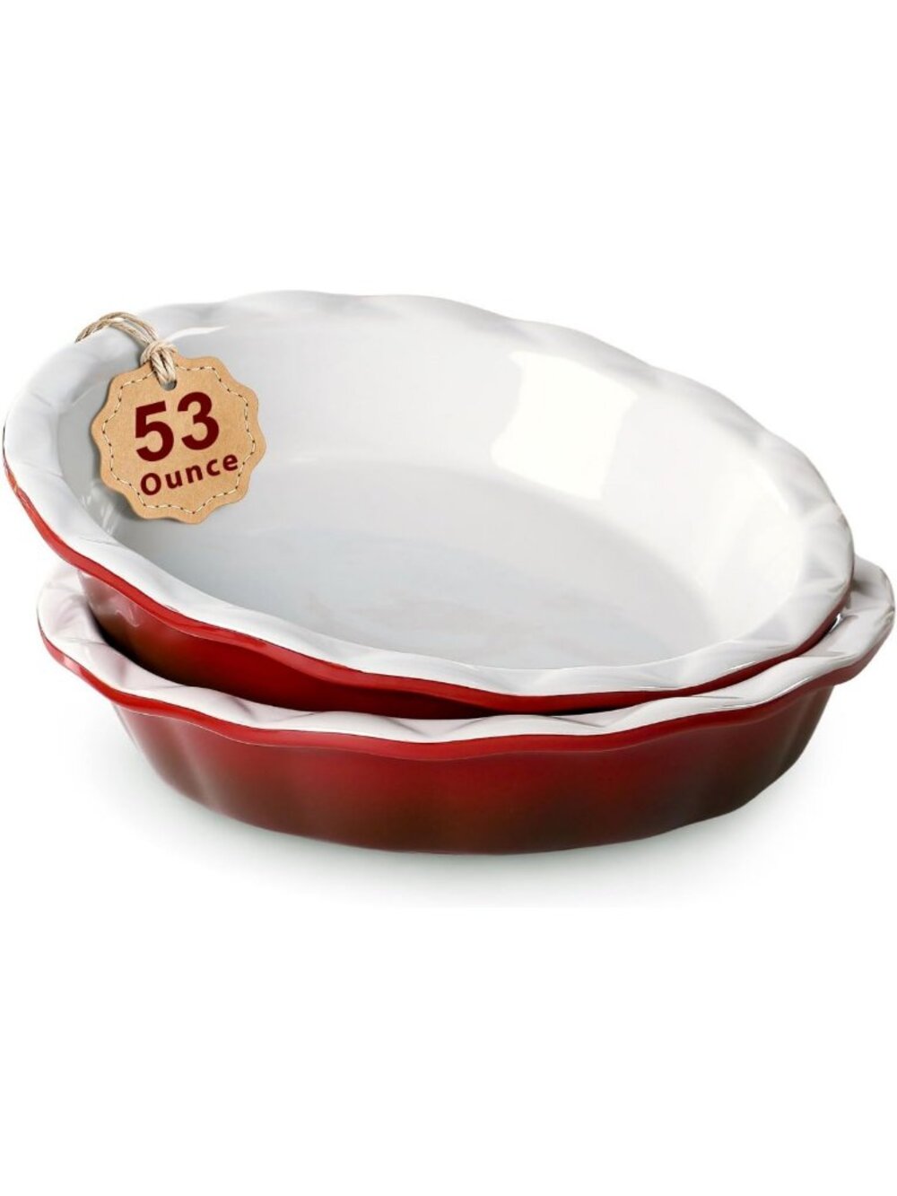 Set of 2 Red Ceramic 9-Inch Deep Dish Pie Pans - 53oz, Perfect for Baking